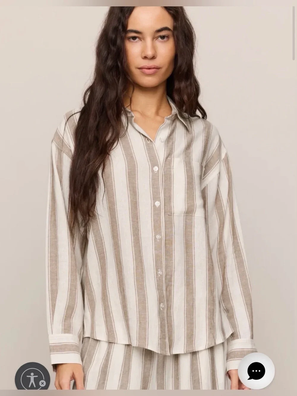 Z Supply Beige and White Striped Button-Down Shirt